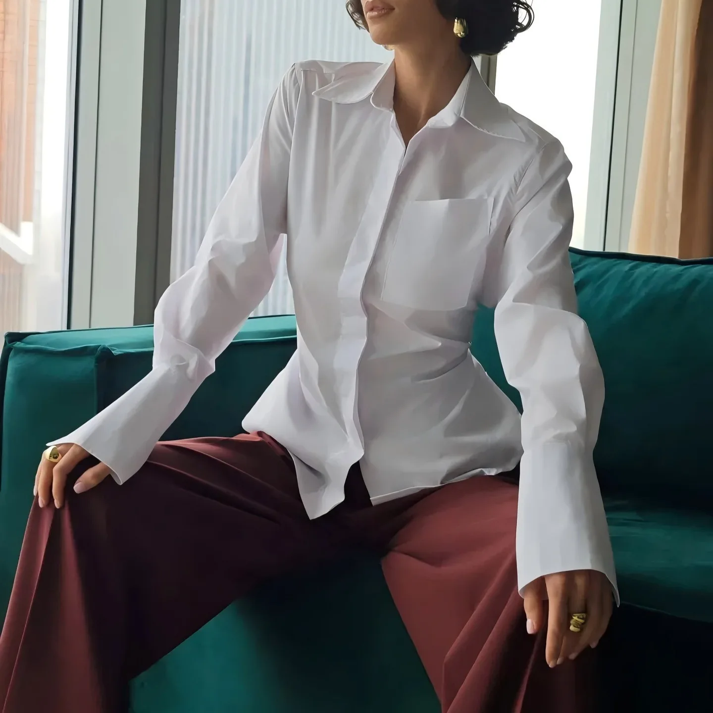 

Women's Classic White Shirts Fashion Loose Casual Lapel Long Sleeve Blouse Spring Autumn New All Match Streetwear Female Top