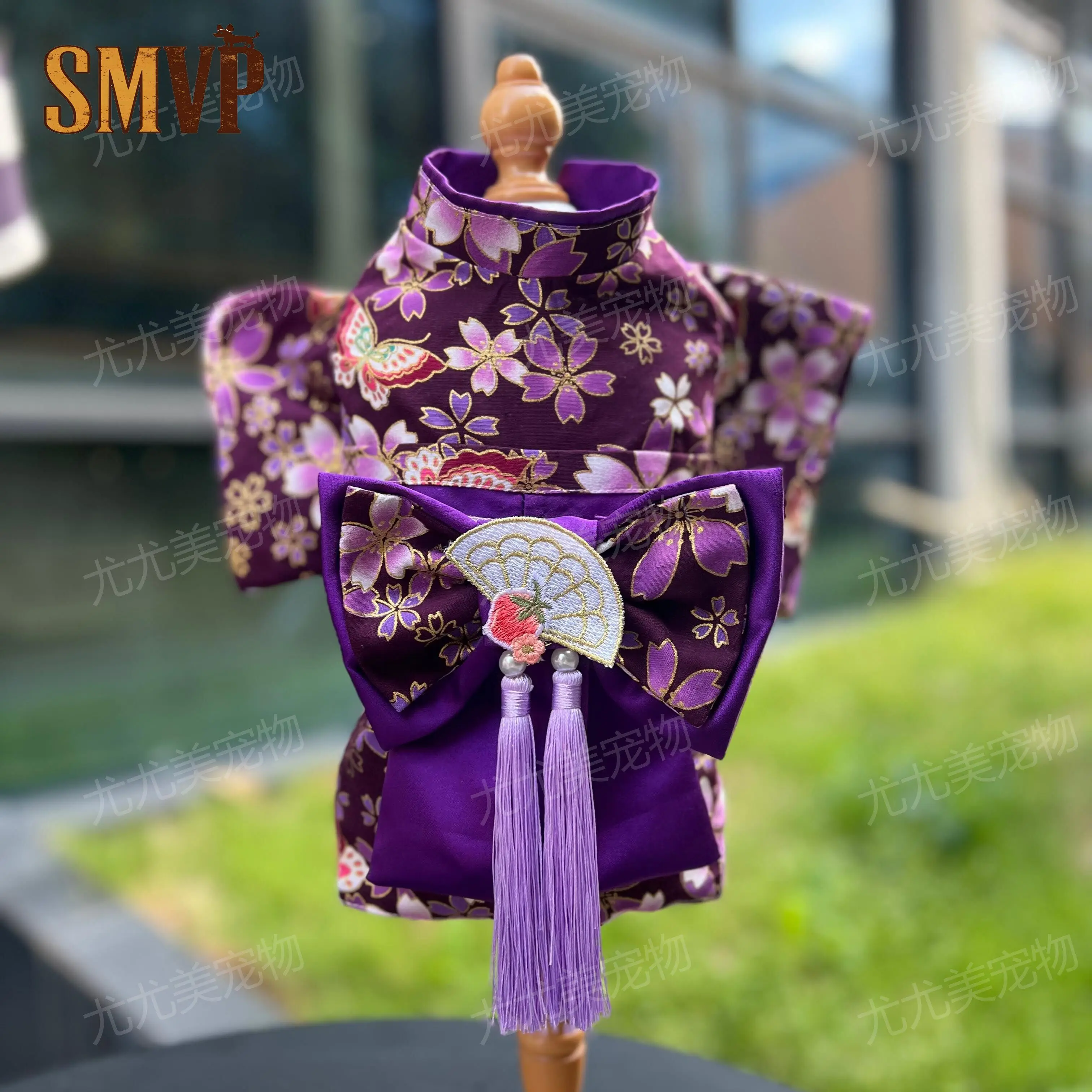 

Original Japanese Purple Cherry Blossom Elegant Kimono Light Luxurious Yet Refined Cat Small Dog Skirt High End Custom