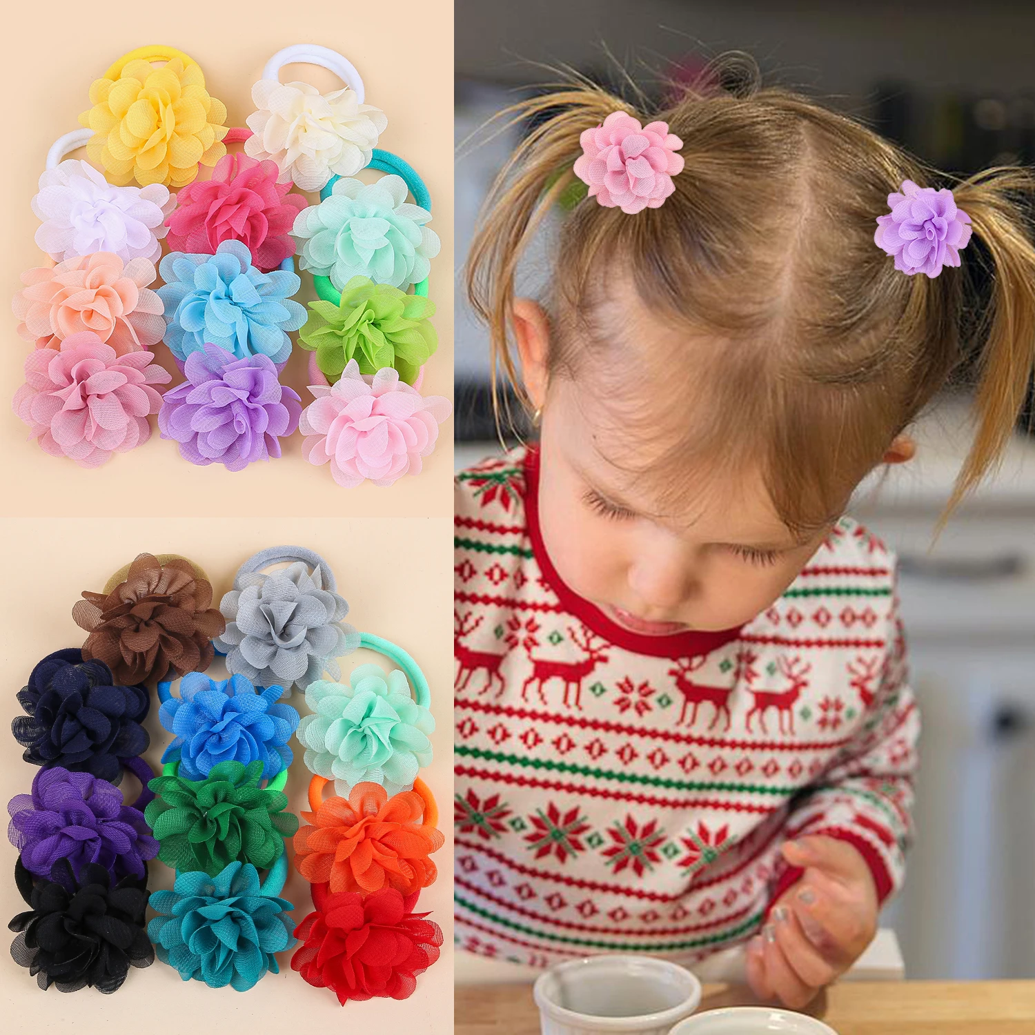 

11/22 шт., шифоновые резинки для волос с цветком, детские резинки для волос для девочек, эластичная нейлоновая повязка на голову, держатель для хвоста с полом, аксессуары для волос для девочек