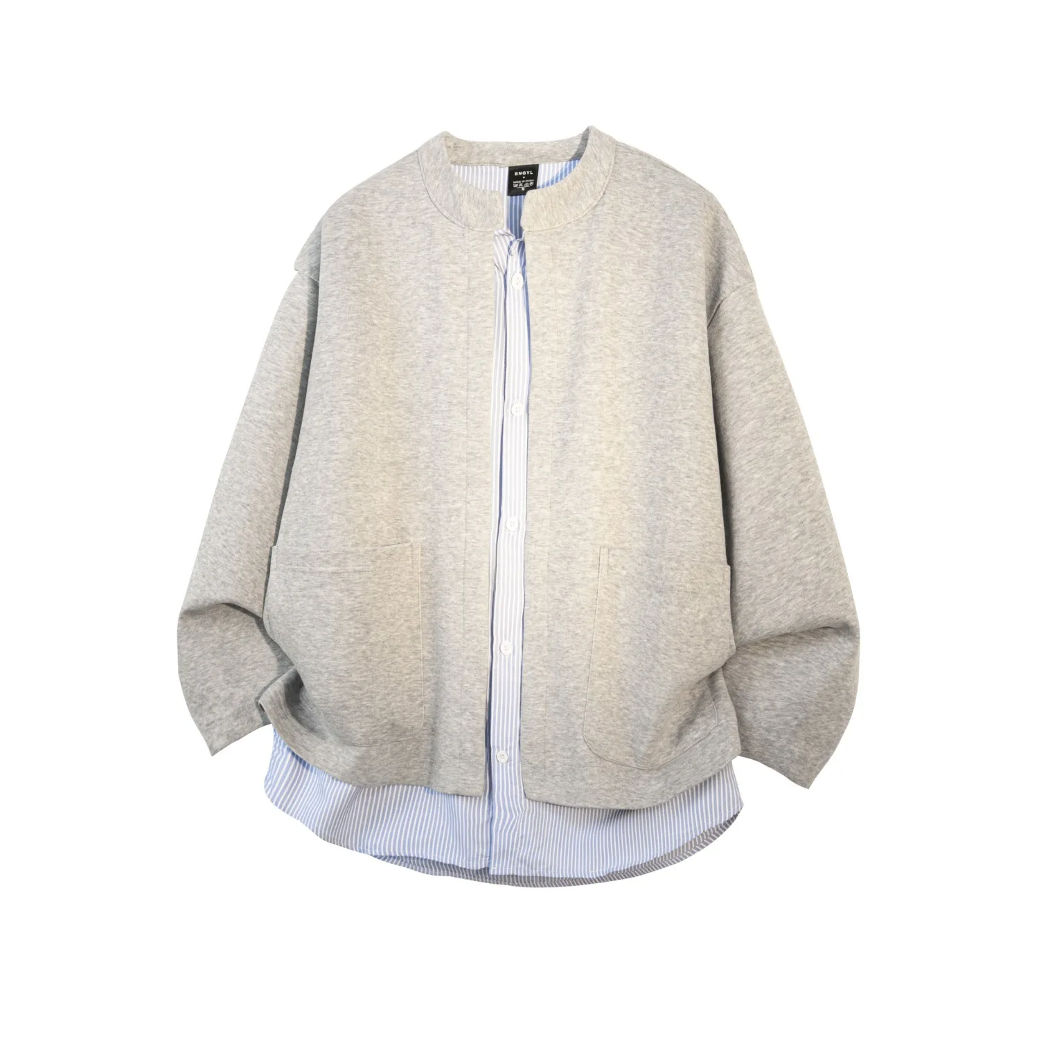 

Men Jacket Spring Autumn Thin Striped Patchwork Male Fake Two-piece Outerwear Round Collar Long Sleeve Pocket Casual Man Coat