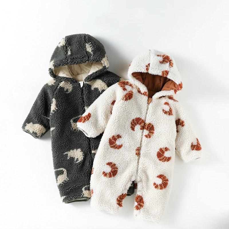 

Autumn Winter Kids Baby Girls Rompers Velet Cartoon Thick Warm Toddler Girls Bodysuits Plush Infant Girls Overalls Jumpsuits
