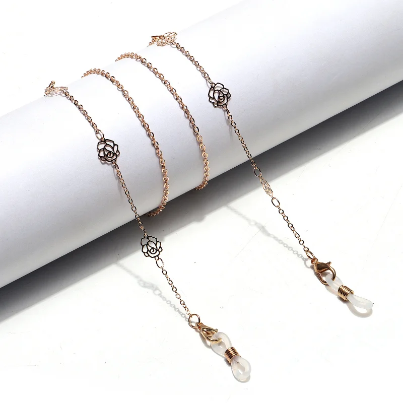 rose Flower Woman Sunglasses Chain Fashion Hollow Pendant Neck Chains Anti Falling Glasses Trendy Eyeglasses Cord Alloy Necklace