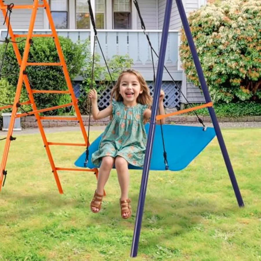 6-in-1-Metallschaukelsets für die robuste Outdoor-Kombination im Hinterhof mit 2 Schaukeln und Kletterleiter, Netze, Wippe und Basketball