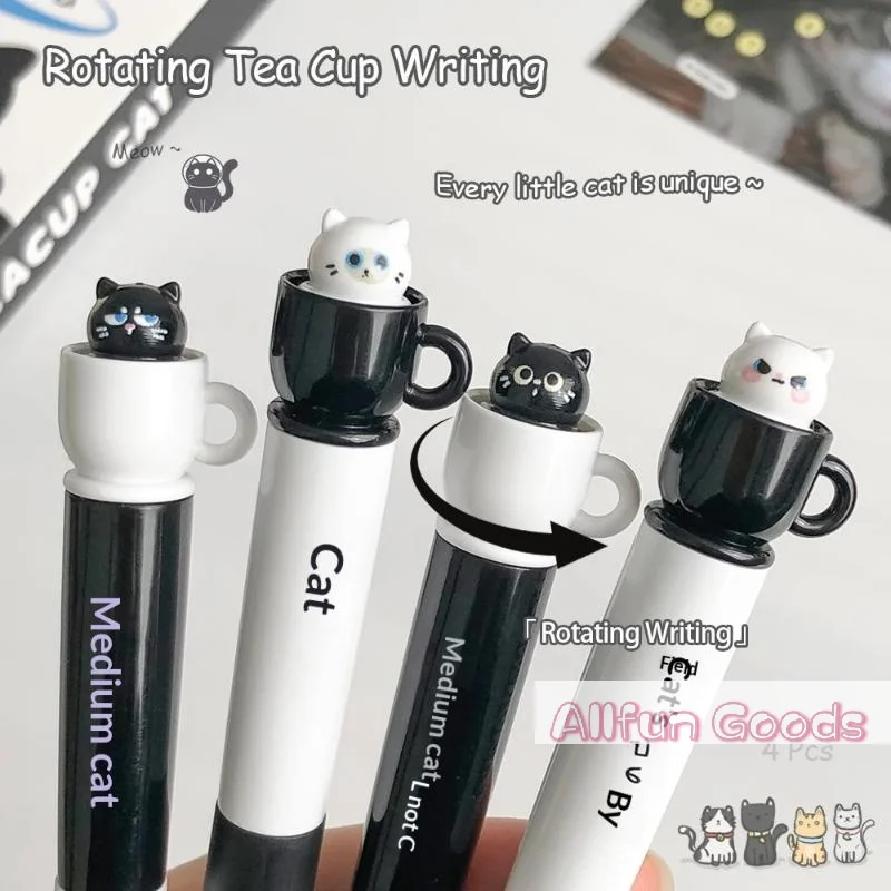 [TG835]Cute Teacup Cat Gel Pens 0.5mm Fun Animal Quick Dry Pen Creative Rotating Cat Pocket Pen For School & Office Use image 4