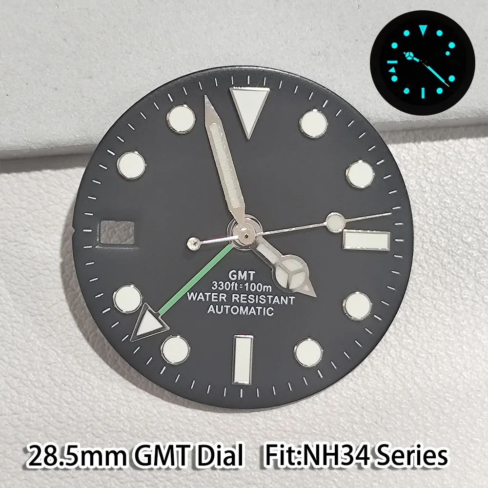 GMT 28.5MM Dial And Pointer Suitable for NH 34 Movement C3 Luminous Blue Green Watche Accessories Meteorite Texture Dials Parts