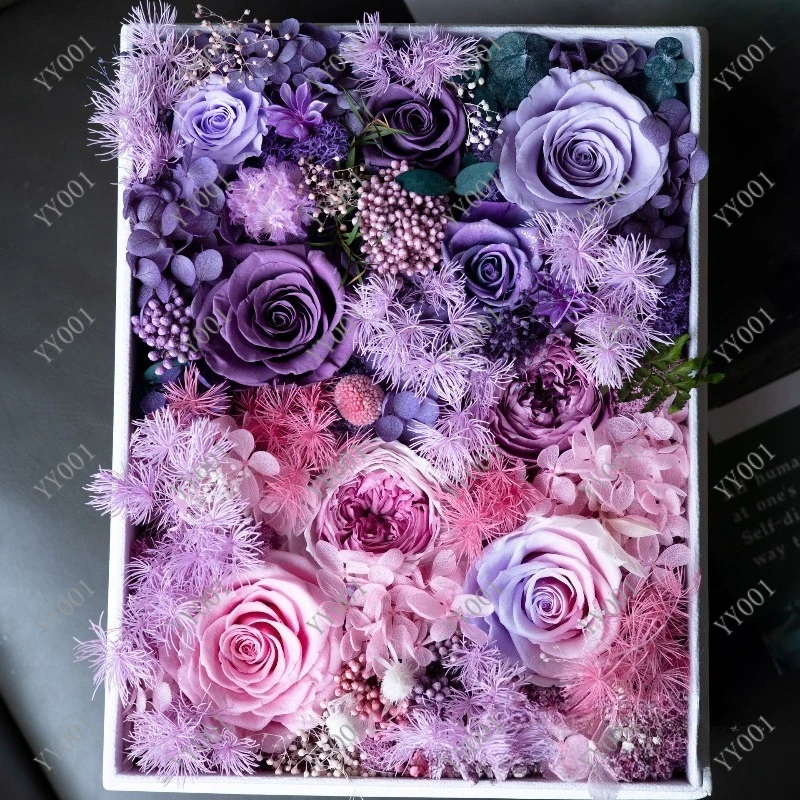 Eternal Flower Leather Box Real Fresh Rose Preserved Decorative Gift for Mom Festival