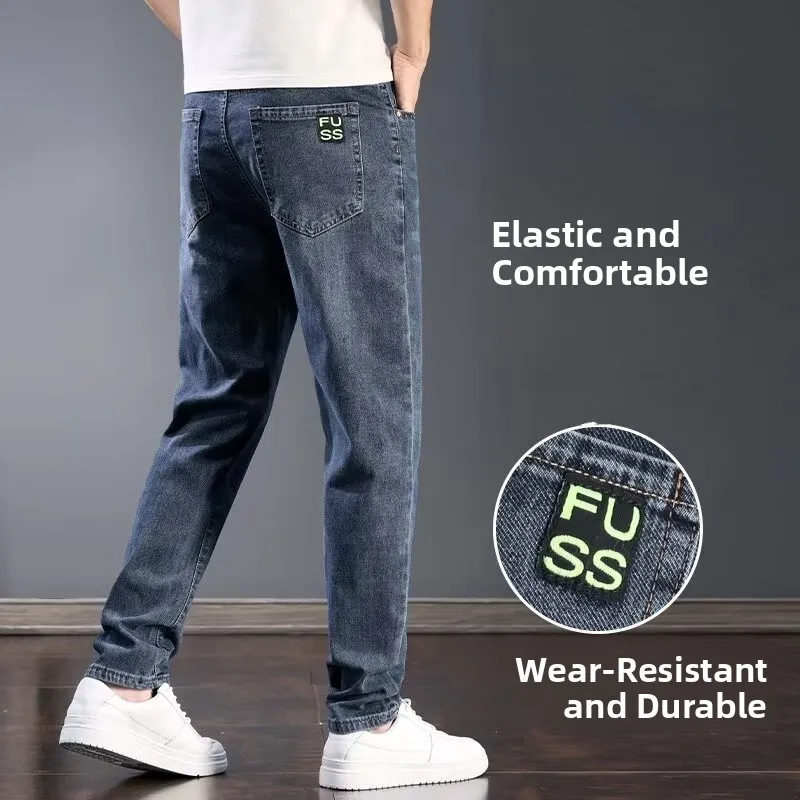 

Эластичные повседневные мужские джинсы на весну-осень, свободный крой, рабочая одежда, высокая износостойкость, прямые штанины, высокая талия, хлопок, стрейч-деним