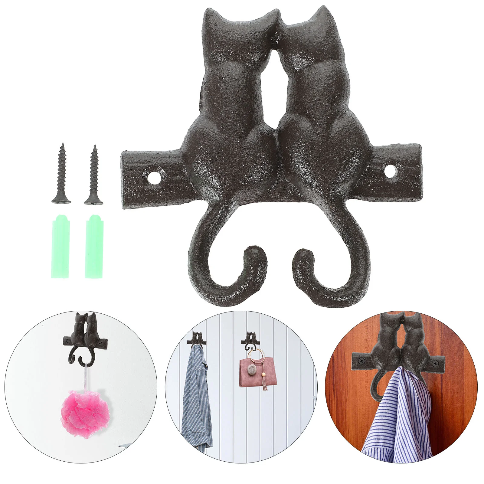 Cat Coat Hook Cow Wall Hanger Cast Iron Black Hangers Vintage Decor Clothing Country