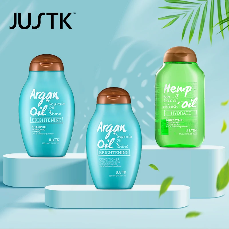 Justk-Juego de champú y acondicionador, juego de lavado corporal, aceite de argán, lavado corporal de árbol de té, cuidado del cabello, 3 paquetes