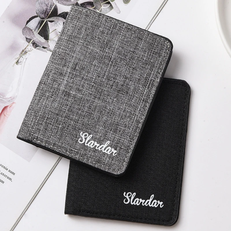 ISKYBOB Men's Multifunctional Canvas Wallet Driver's License Credit Card Holder Compact Leisure Fashion Thin Male Coin Purses