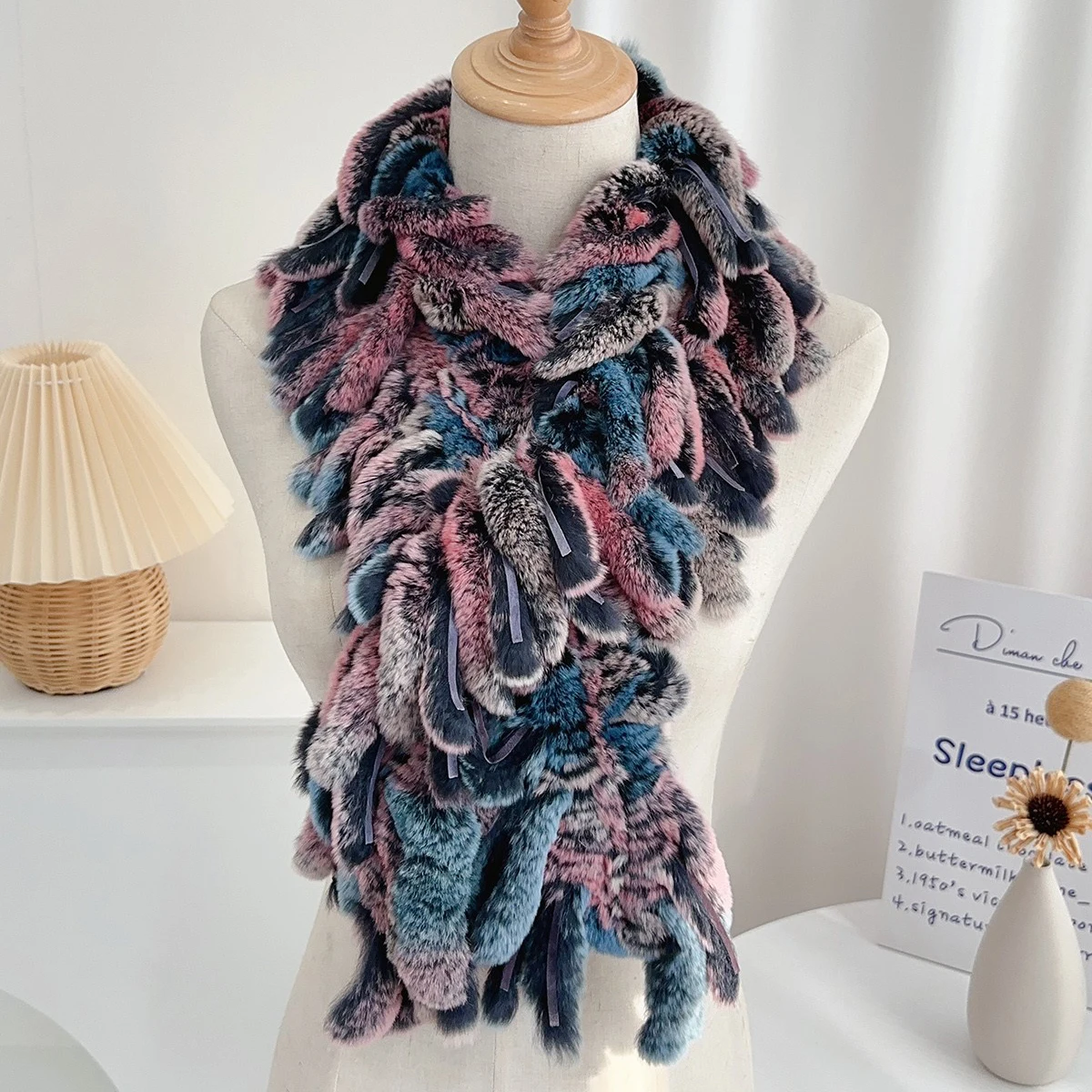 

Fashion fringe rex rabbit fur collar women's natural fur autumn and winter rabbit collar colorful fashion leather scarf