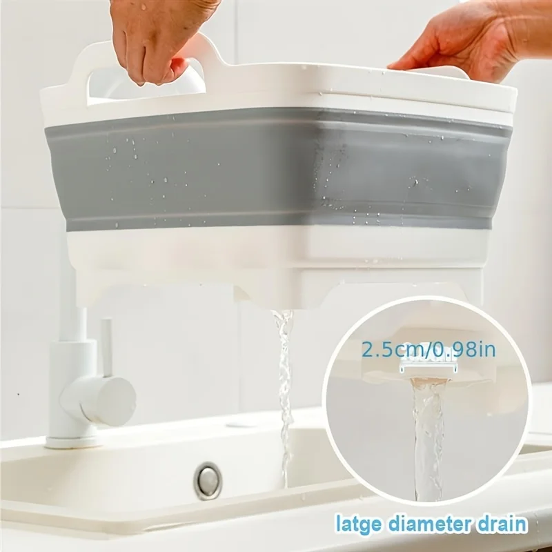 1pc RV Kitchen Storage Tray With Drain Plug Side Handle For Campervans RV Foldable Laundry Tub Collapsible Dish Basin Sink Tub