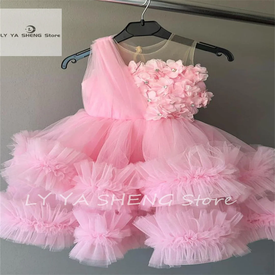 

Flower Girl Dresses Tulle Lace Appliques Bow Short Sleeve For Wedding Birthday Party Banquet Princess First Communion Gown