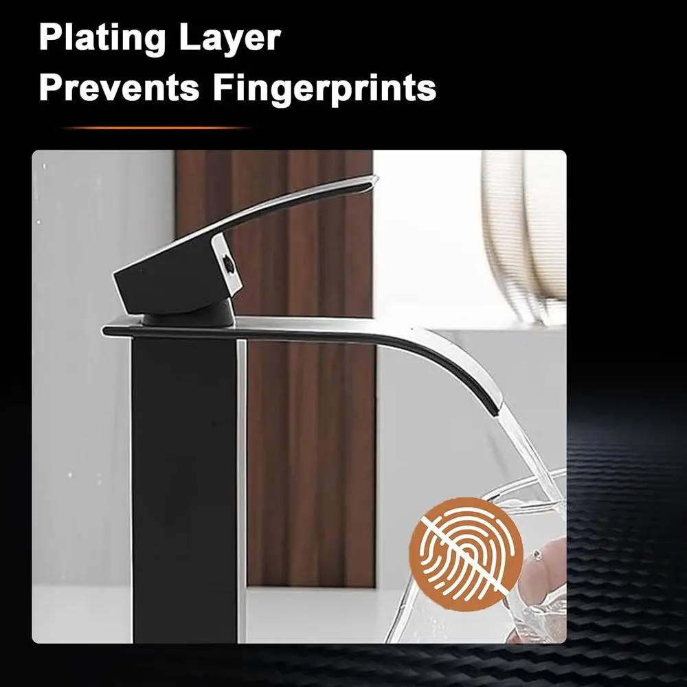 Rubinetto a cascata con montaggio su piano monocomando nero opaco con scarico pop-up per lavelli del vaso