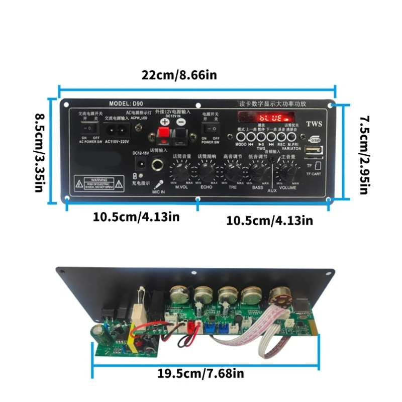 Placa amplificadora auditiva sem fio D90 2 canais para carro auditivo doméstico