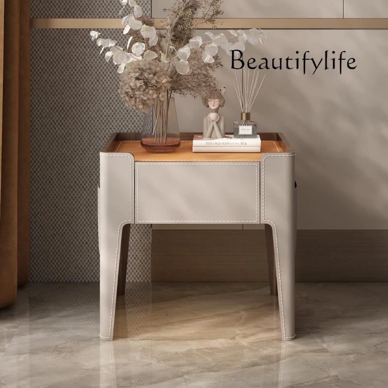 

Italian Luxury Bedsides Table Bedroom Household Minimalist Wood Bedsides Table French Orange Mesa De Noche Dormitorio Furniture