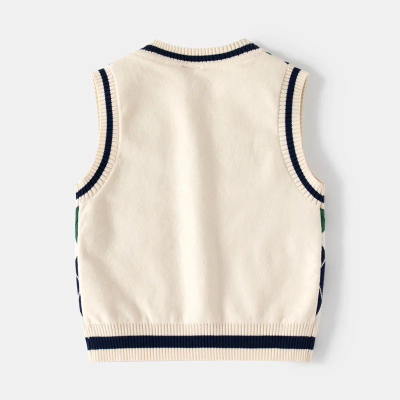 2023 Ins New Fashion Boys Sweater Vest Children Autumn Winter Vest Knit Sweater Plaid Boys Vest