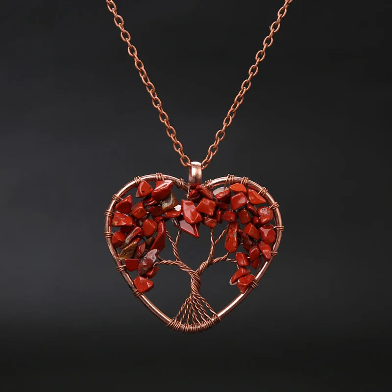 Fashion Tree Of Life Pendant Necklace Jewelry Natural Stone Healing Crystal Stone Necklace For Woman Yoga Accessories