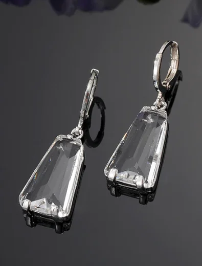 Shiny Crystal Trapezoid Geometric Hoop Earrings For Women Gift Vintage Transparent Simple Metal Circle Earrings Wedding Jewelry