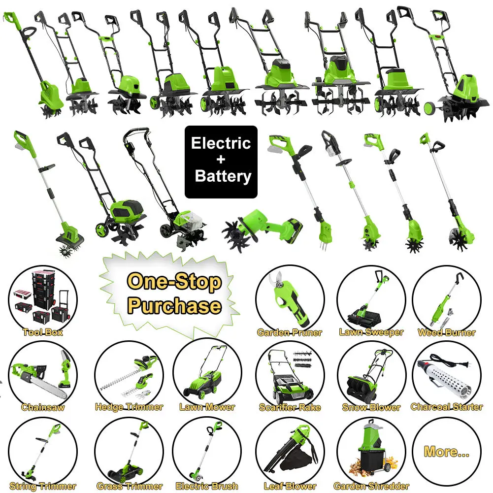 Vertak 1350W حفار كهربائي للحديقة، عرض محراث 380 مم مع 16 شفرات فولاذية محمولة لزراعة التربة لألواح الخضروات المنزلية