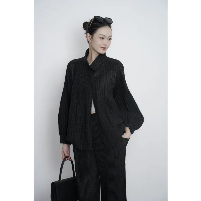 2025 مياكي مطوي السراويل دعوى ربيع خريف جديد بلون سترة الوقوف طوق سترة السراويل المستقيمة قسم سميك عادية #5