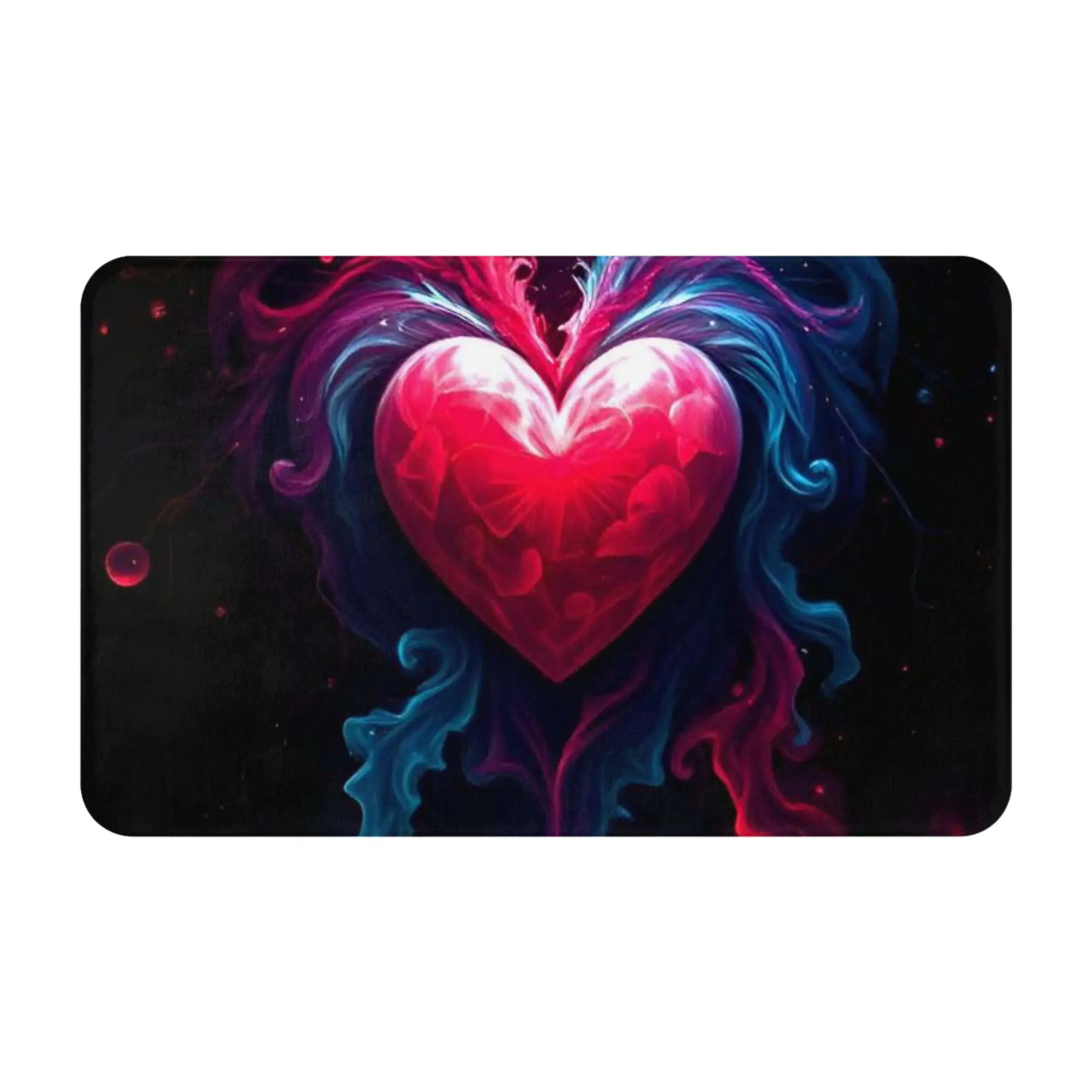Red Blue Smoke Glowing Heart Graphic Non-slip Doormat Bedroom Mat  Outdoor PatternHomeDecor