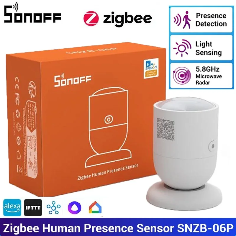 SONOFF Zigbee Human Presence Sensor SNZB-06P Presence Detection Light Sensing Smart Home Automation For Google Alexa Alice