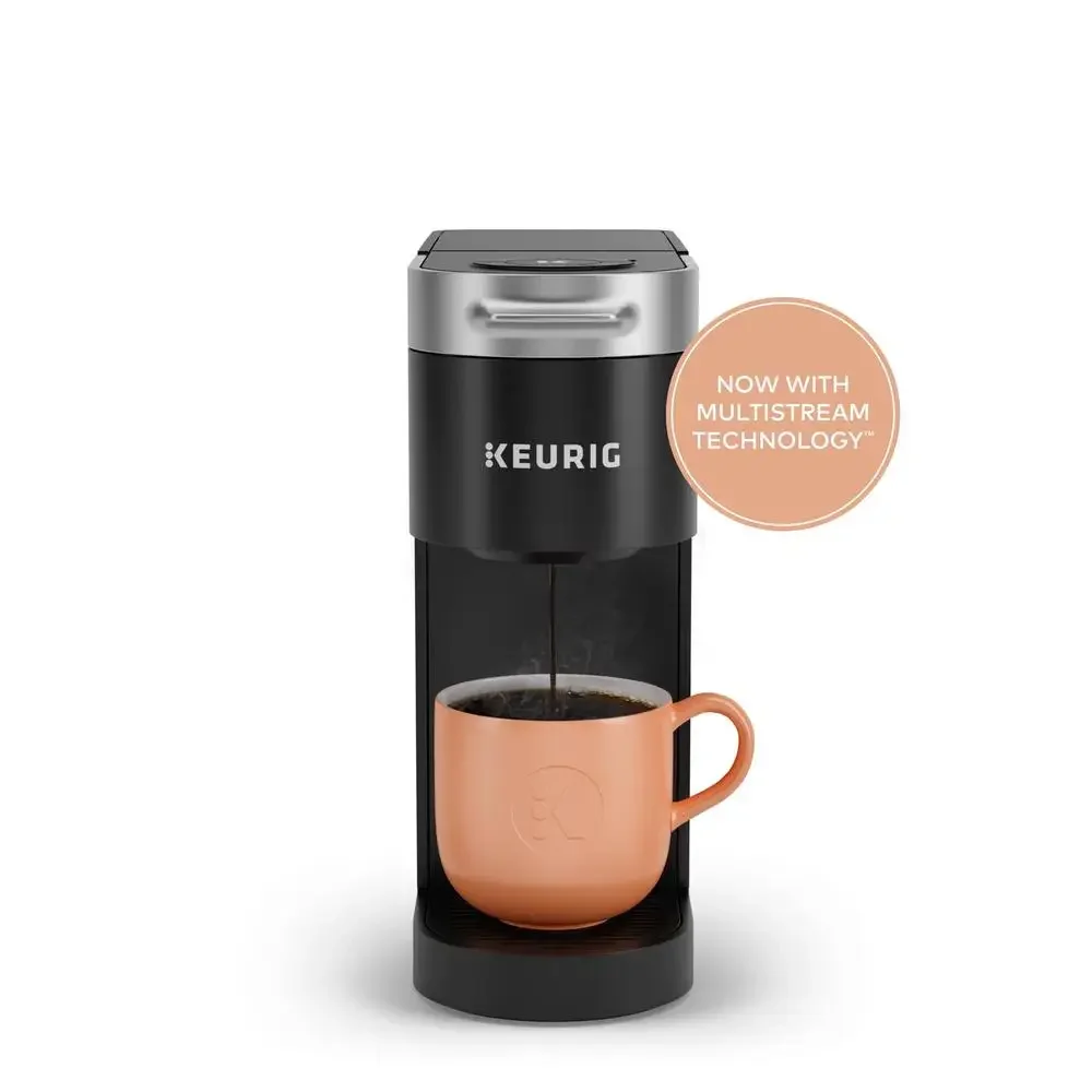 K-Slim Black Single-Serve Coffee Maker MultiStream Technology Compact & Convenient Brews 8-12 oz Cups 46 oz Reservoir Travel Mug