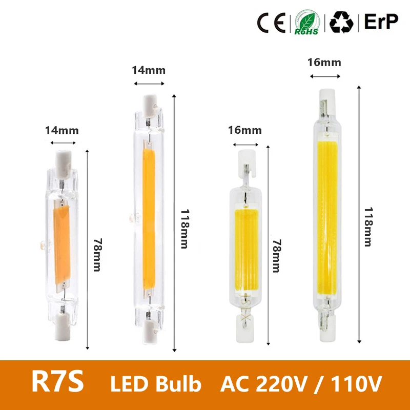 R7S LED COB Bulb Light 78mm 118mm Glass Tube High Power AC110V 220V Home Replace Halogen Lamp