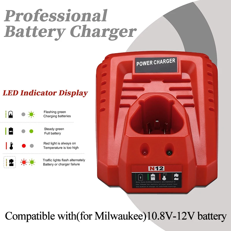 Lithium Battery Fast Charger For Milwaukee 10.8V 12V Lithium-ion Battery for M12 N12 Compact Charger 48-11-2401 48-11-2402 C12B