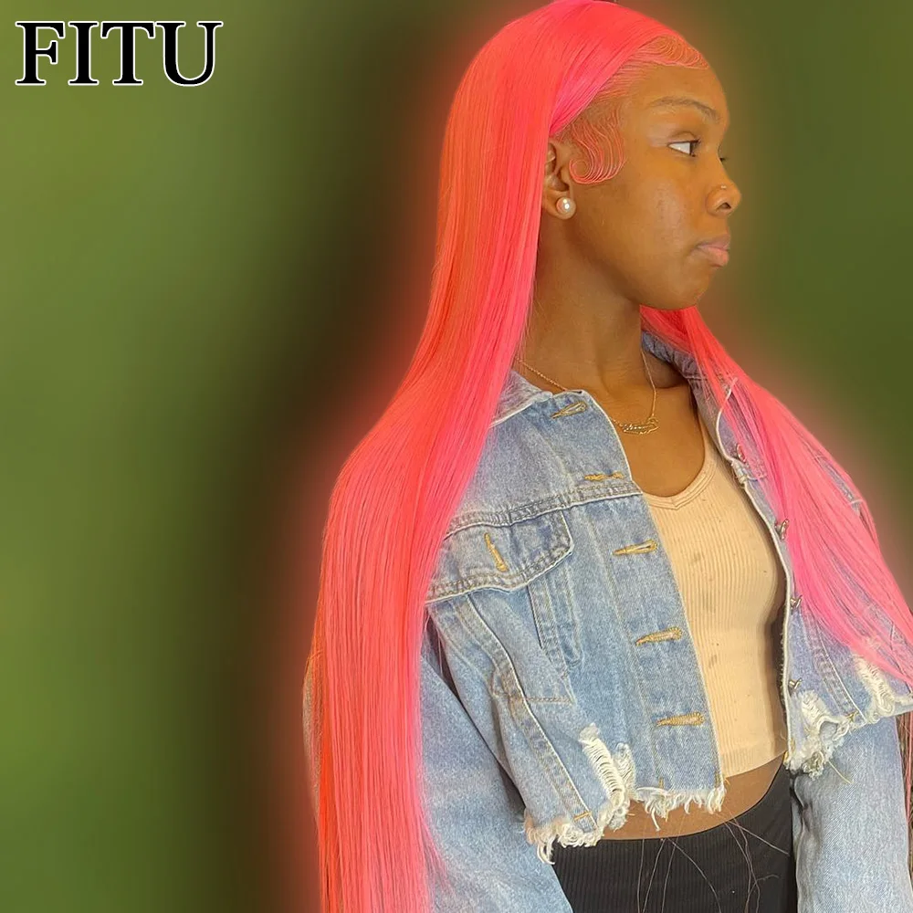 

FITU Orange Transparent 13x6 13x4 Lace Frontal Human Hair Wig 613 Colored Plucked With Baby Hair 5x5 Lace Closure Wig