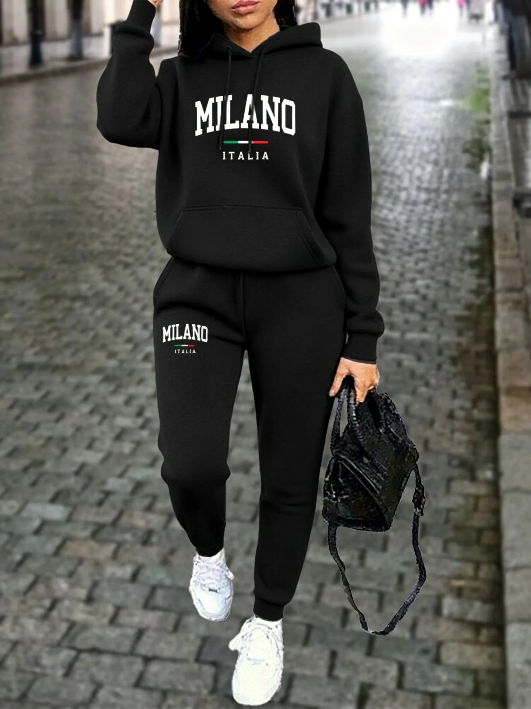 MILANO Pants Sets for Women Clothing High quality Sweatshirt Sweatpant Hoodie Suit 2 Piece Autumn Winter Outfits Woman Tracksuit - view 5