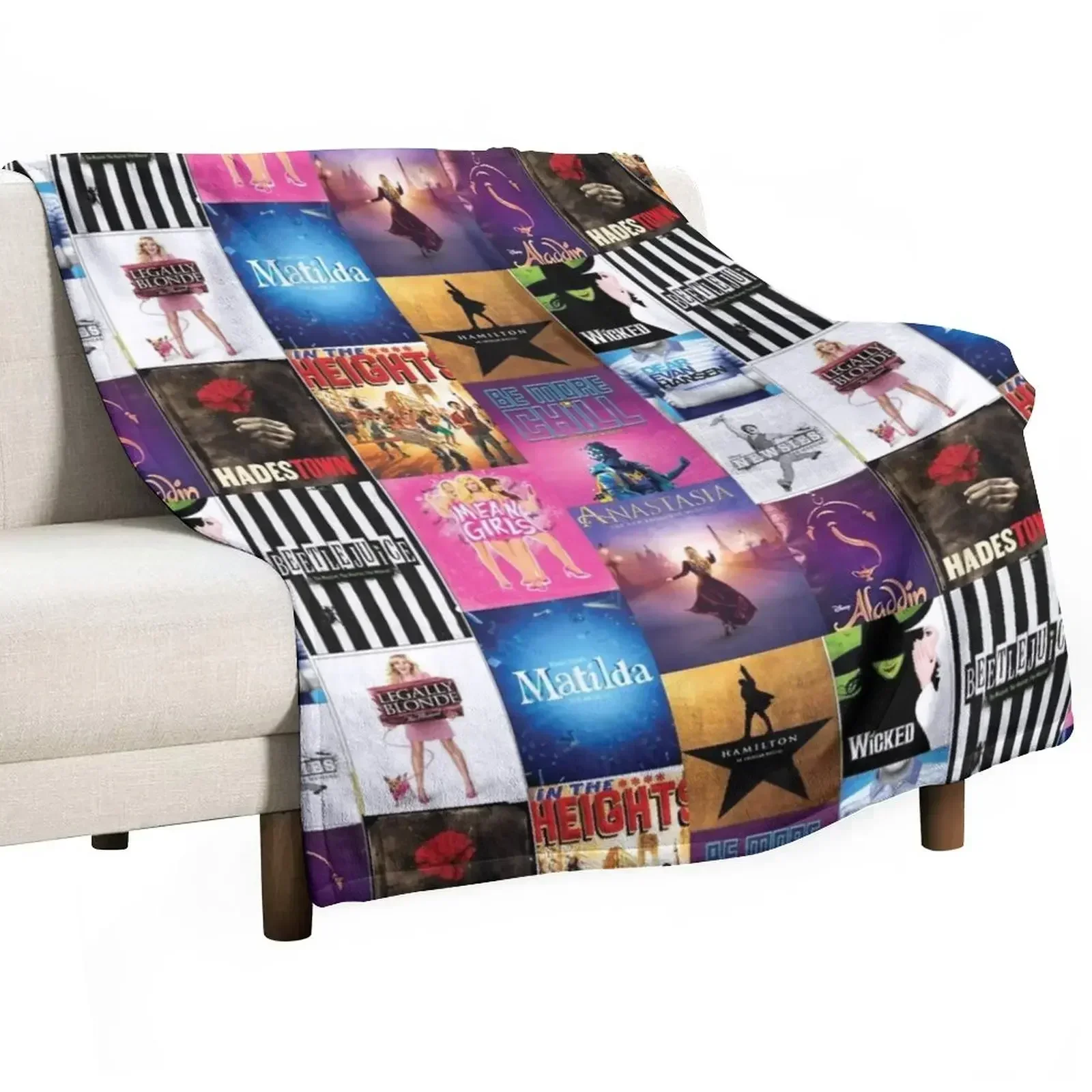 Musical Playbill Collage Throw Blanket Warm Plush Fuzzy Blanket for Living Room