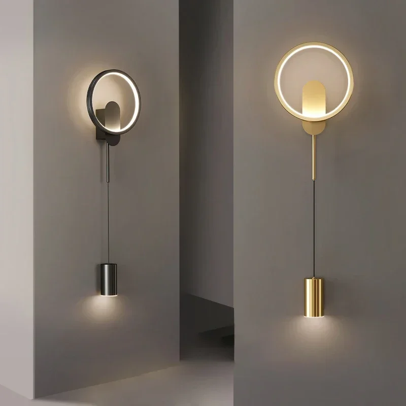 Modern Black Gold LED Wall Lamp Hallway Aisle Bedroom Bedside Study Stair Wall Sconce Luster Lighting Fixture Home Decoratioan