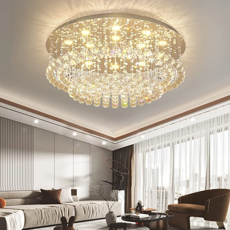 

Round Ceiling Lights New 2024 Chrome Lamps Modern LED Lighting for Living Room Crystal Ball Lustre Home Decor Luxury Plafonnier