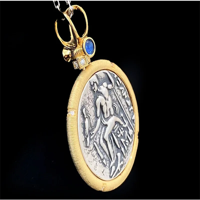 European And American Hercules Brushed Necklace Relief Portrait Ancient Coin Pendant Female Wholesale