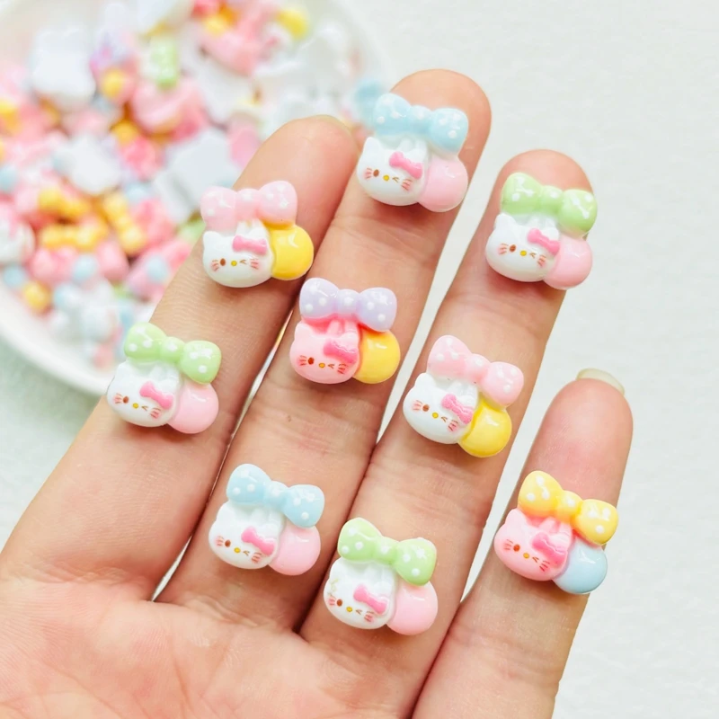 20 Pcs Cute Mini Cartoon Animal Cherry Cats Resin Figurine Crafts  Ornament Jewelry Manicure Hairpin Making Accessories