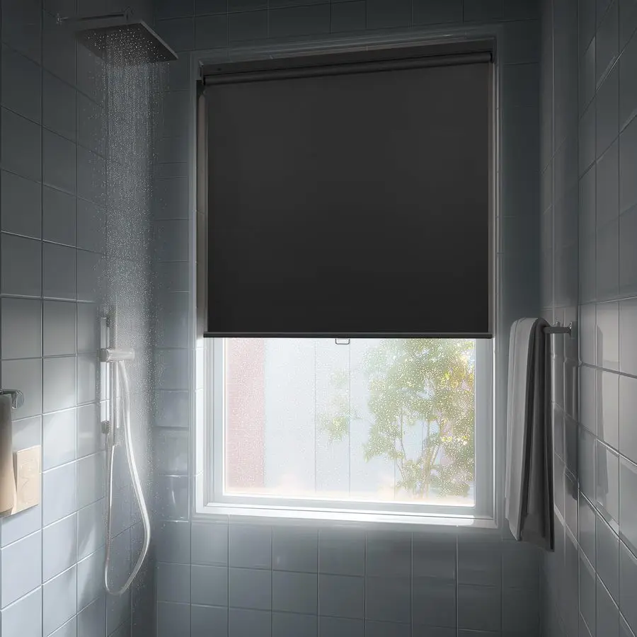 No Drill Cordless Blackout Roller Shades Screwless Waterproof Shower Window