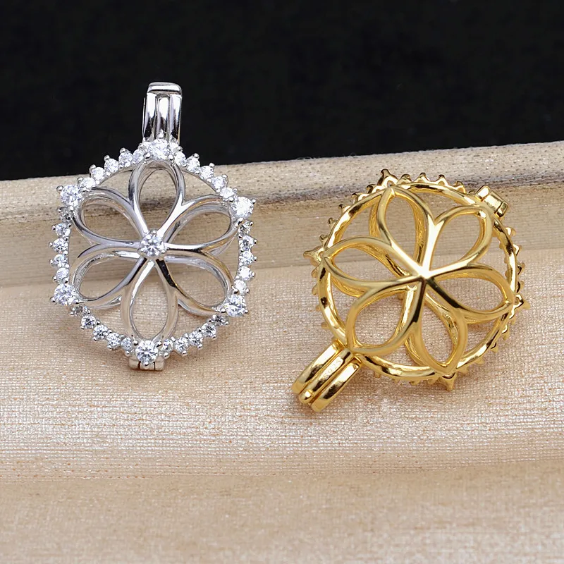 Wholesale 925 Sterling Silver Cage Pendant Mounts Base Findings Settings Mountings Jewelry Fittings for 12-14mm Pearls 3pcs/lot