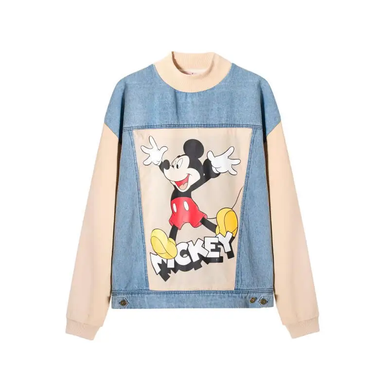 

Women's Kawaii Printed Splicing Long Sleeved T Shirt Anime Spring Autumn New Cartoon Round Neck Sweatshirt Girls Fashion Tops