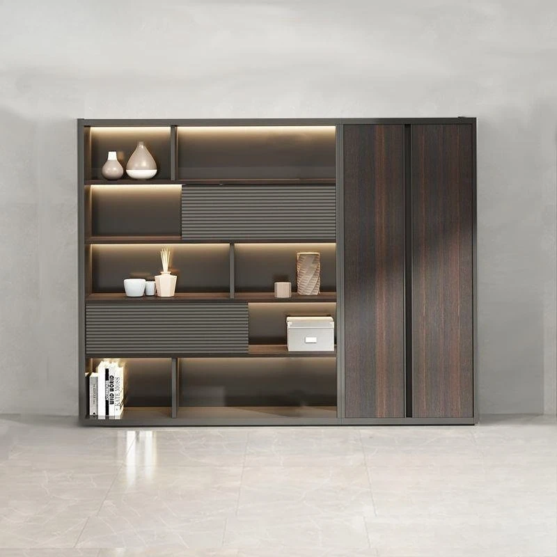 #Light Luxury Office Furniture Wooden Storage Cabinet Board Bookcase File Data Cabinet Office Layered Office Documents