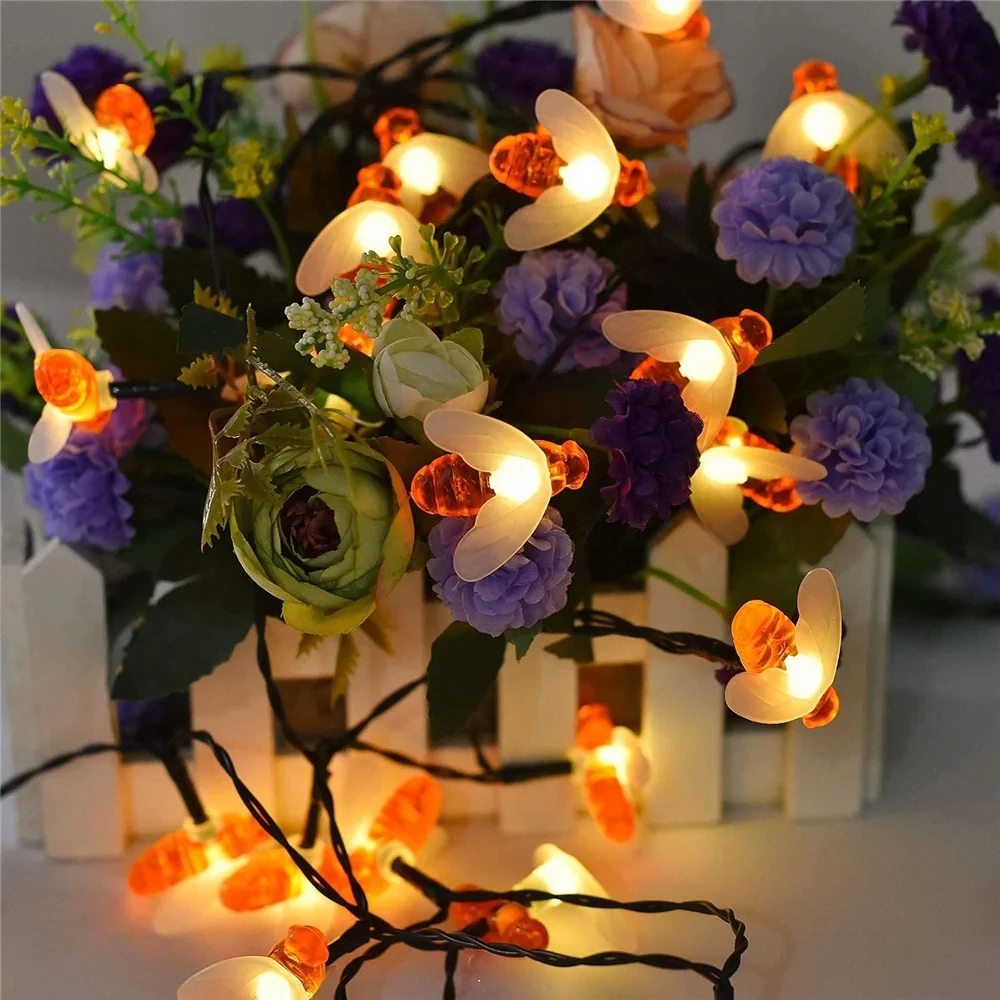 20 LED Solar String Lights Cute Bee Design Outdoor Wedding Garden Patio Party Christmas Tree Honeybee Starry Fairy Decor Lamp