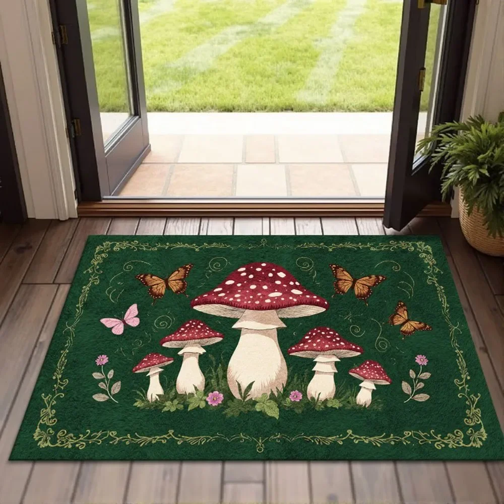 Magical Fairy Mushroom Moon Doormat Enchanted Garden Design Front Door Entryway Non Slip Durable Floor Mat Perfect Gift