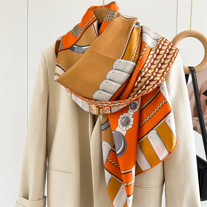 

Высококачественный шелковый саржевый шелковый большой квадратный шарф, осенне-зимний универсальный шелковый шарф тутового шелка, женский шарф на выход с шалью