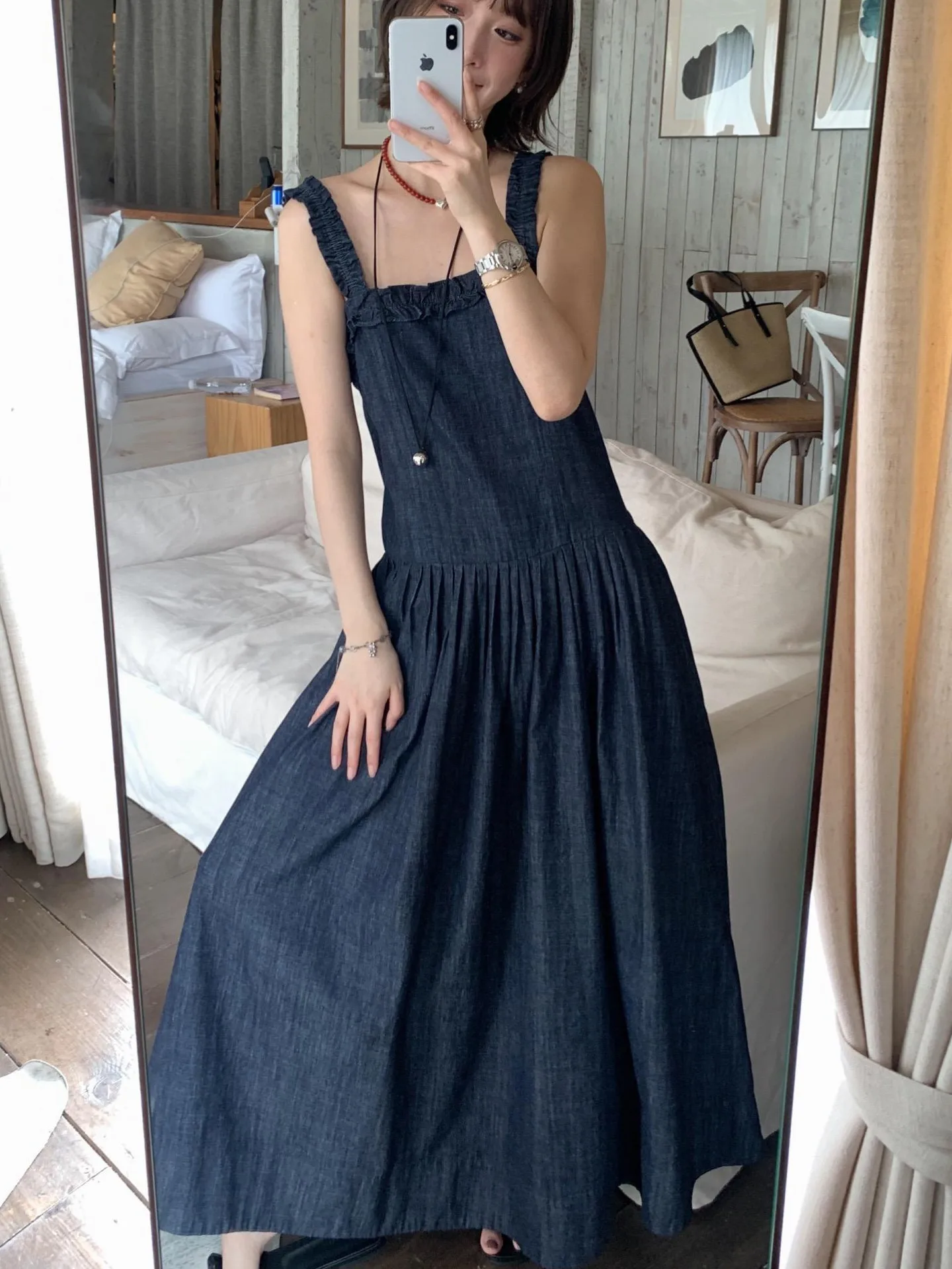 تنورة جينز طويلة بخصر مرتفع للنساء، تصميم أنيق للصيف، نحيفة وعصرية، مناسبة للعمل، موديل G26 بدون علامة تجارية مسجلة #5