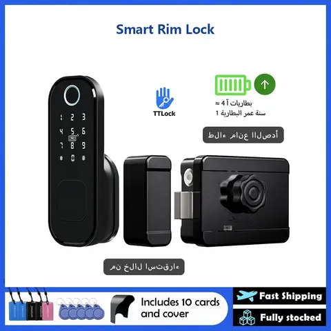 R5 PRO Rust Proof Coating Fingerprint TTLock App Outdoor Lock Remote Control Power Saving Code Smart Door Lock Electric Rim Lock