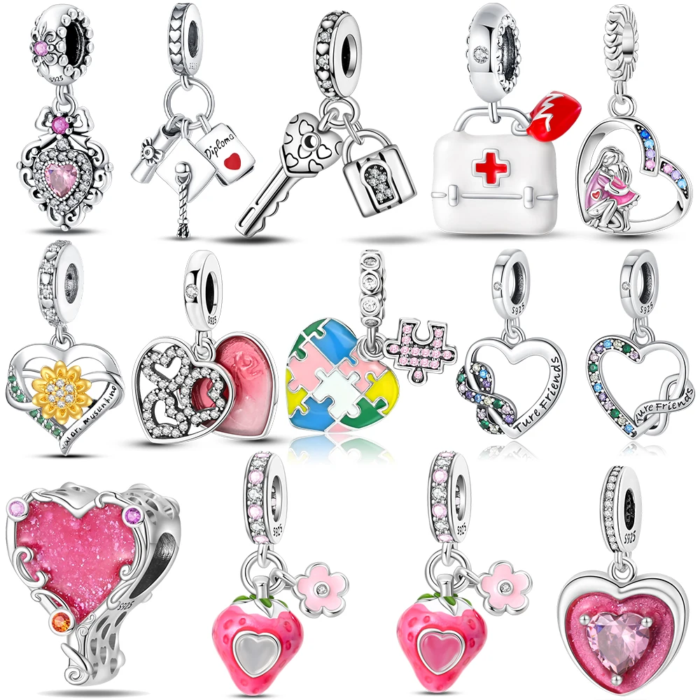 925 Sterling Silver  Lock Charms Beads Fit Original Bracelets Bag Keychain Charms Beads Pendant Diy Women Jewelry Gift