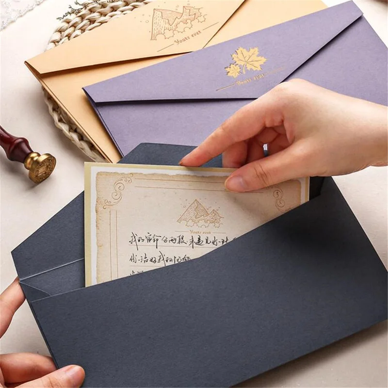 5pcs Vintage Gold Envelopes for Invitations Kraft Paper Gift Card Window Envelope Wedding Letter Set Mailer Stationery