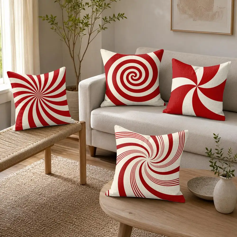 Red Spiral Geometry Cushion Cover Organic Linen Throw Pillow Cover - Double-Sided Print Breathable Cushion Case Home Decor