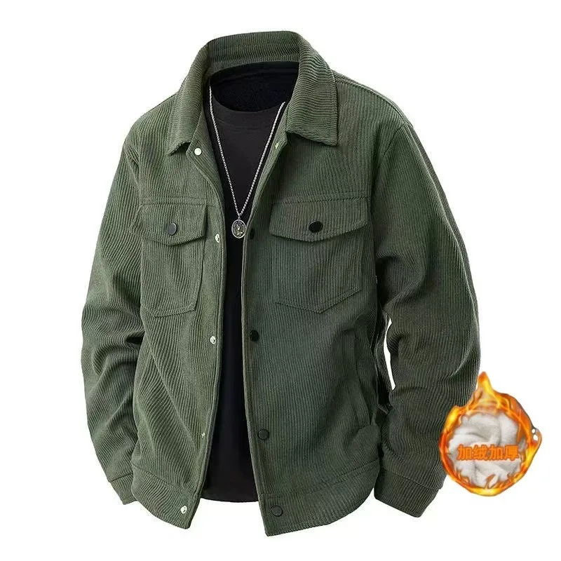 Men's Corduroy Jacket Vintage Workwear Style Fleece Lined Warm Winter Coat Casual Button-Up Outerwear for Fall & Winter